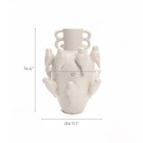 The LuxenHome White ceramic birds vase, standing 14.4 tall, boasts a double-handled design and sculpted bird adornments. Its 10 width and 11.1 diameter bring elegant ambiance, making it perfect for modern home decor.