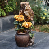 Sunflower and Owl Polyresin Outdoor Water Fountain with Lights - LuxenHome