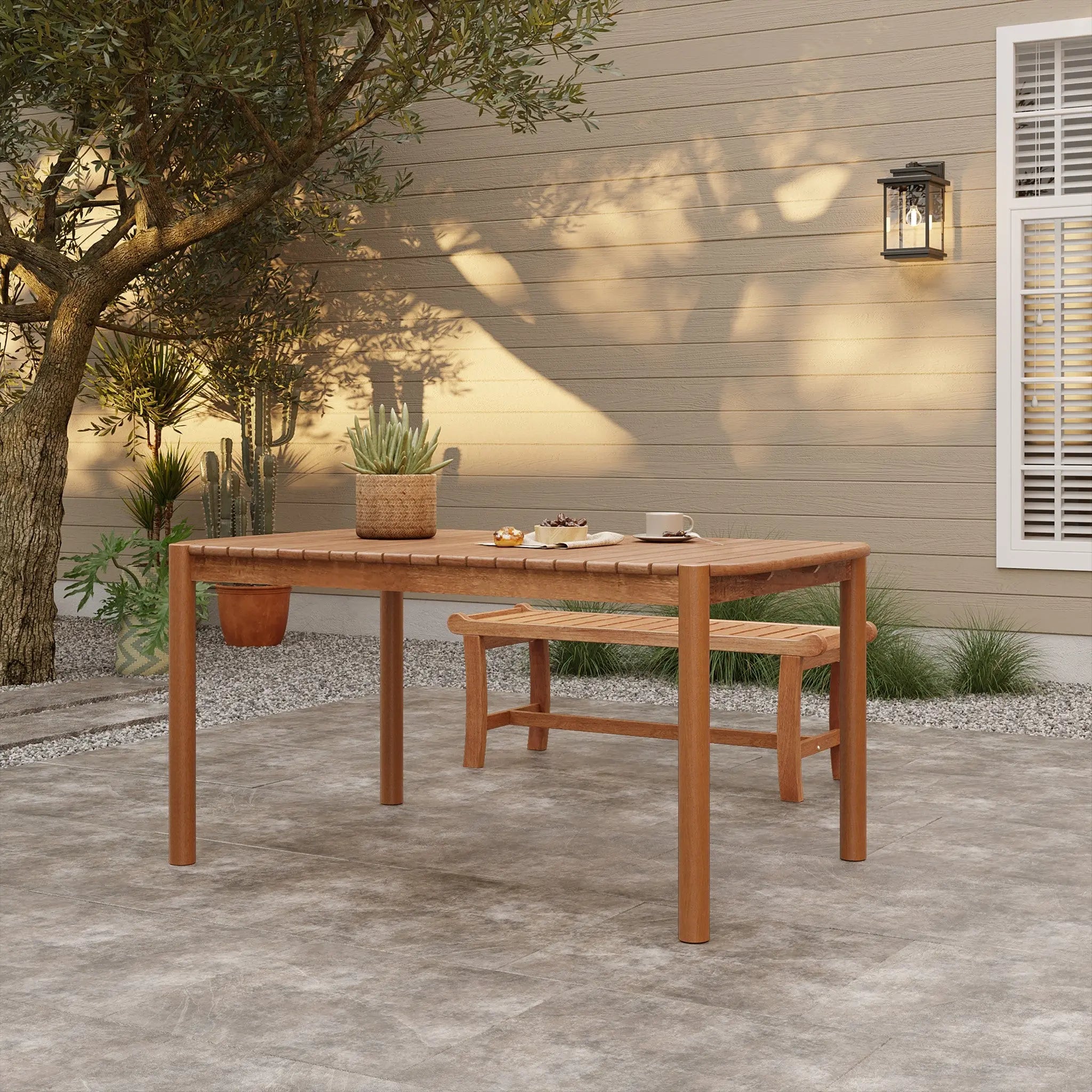 Solana solid wood rectangle outdoor dining table, 6-person - LuxenHome