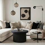 Bella Round Wood Fluted Coffee Table,Black 15.75''
