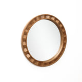 Rustic Natural Solid Wood Frame Round Wall Mirror, 28"H