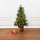Pre-Lit Green Artificial Christmas Tree Potted,3.9Ft