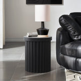 Bella Round Wood Fluted Side Table,Black 19.29''