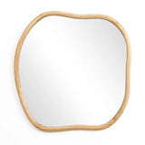 Irregular-shaped wall mirror with a natural pine frame set against a white background, perfect for enhancing your home decoration.