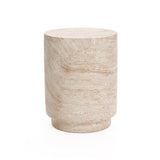 Travertine-Style Round Textured MgO Side Table - LuxenHome