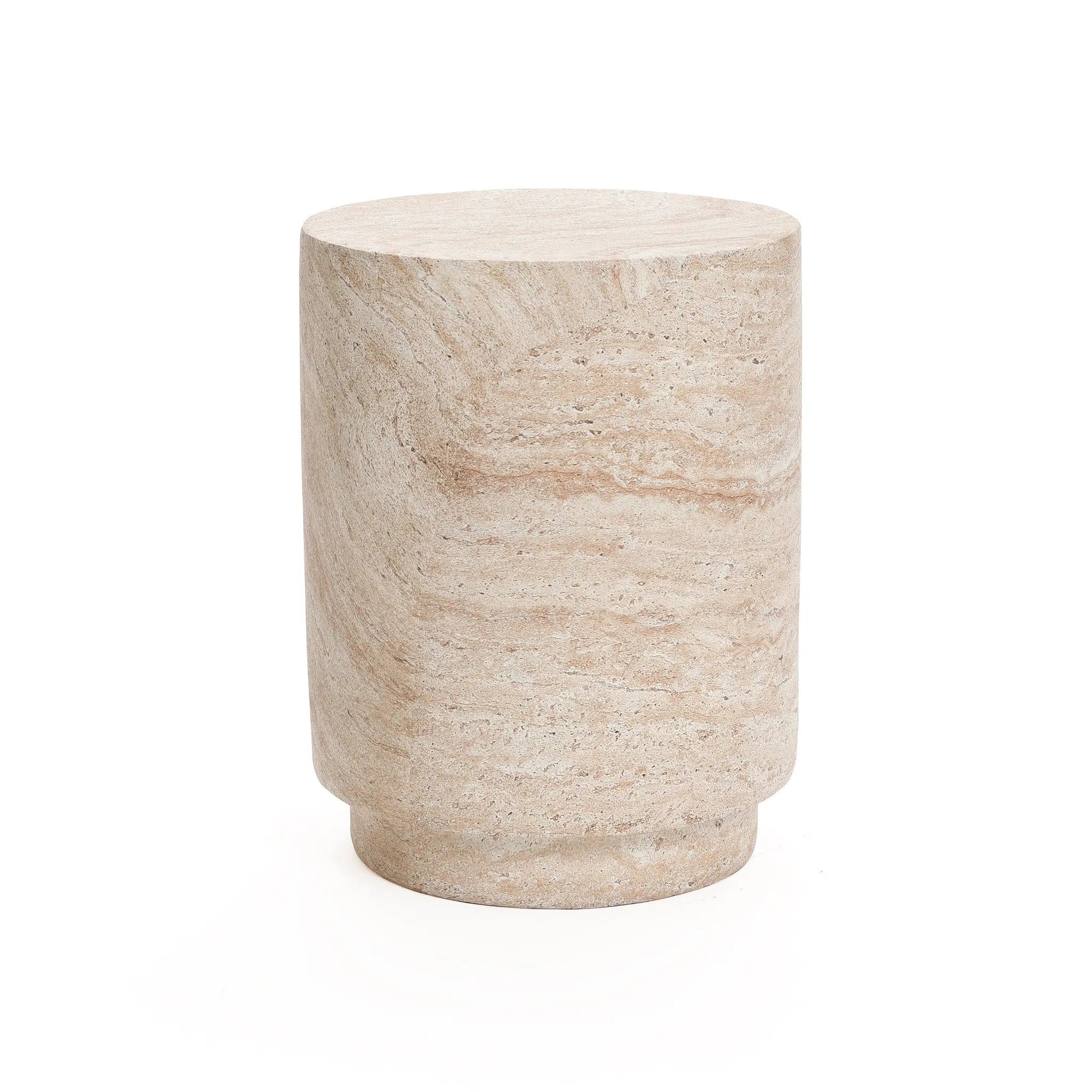 Travertine-Style Round Textured MgO Side Table - LuxenHome