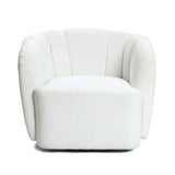 The LuxenHome Amber ivory boucle swivel barrel accent chair offers a comfortable sitting experience with its plush upholstery, rounded back, and cushioned seat in soft, textured fabric. Its modern and minimalist design adds a stylish touch to any space.