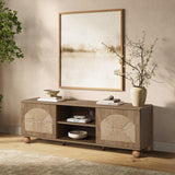 Natural Finish Engineered Wood TV Stand with Pine Legs, 55"