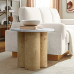 Burl wood finish round end/side table with faux marble top - LuxenHome