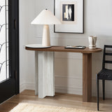 Travertine-style wood console table - LuxenHome