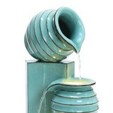 Aqua Blue 3-Tier Bowls Polyresin Outdoor Water Fountain with Lights - LuxenHome