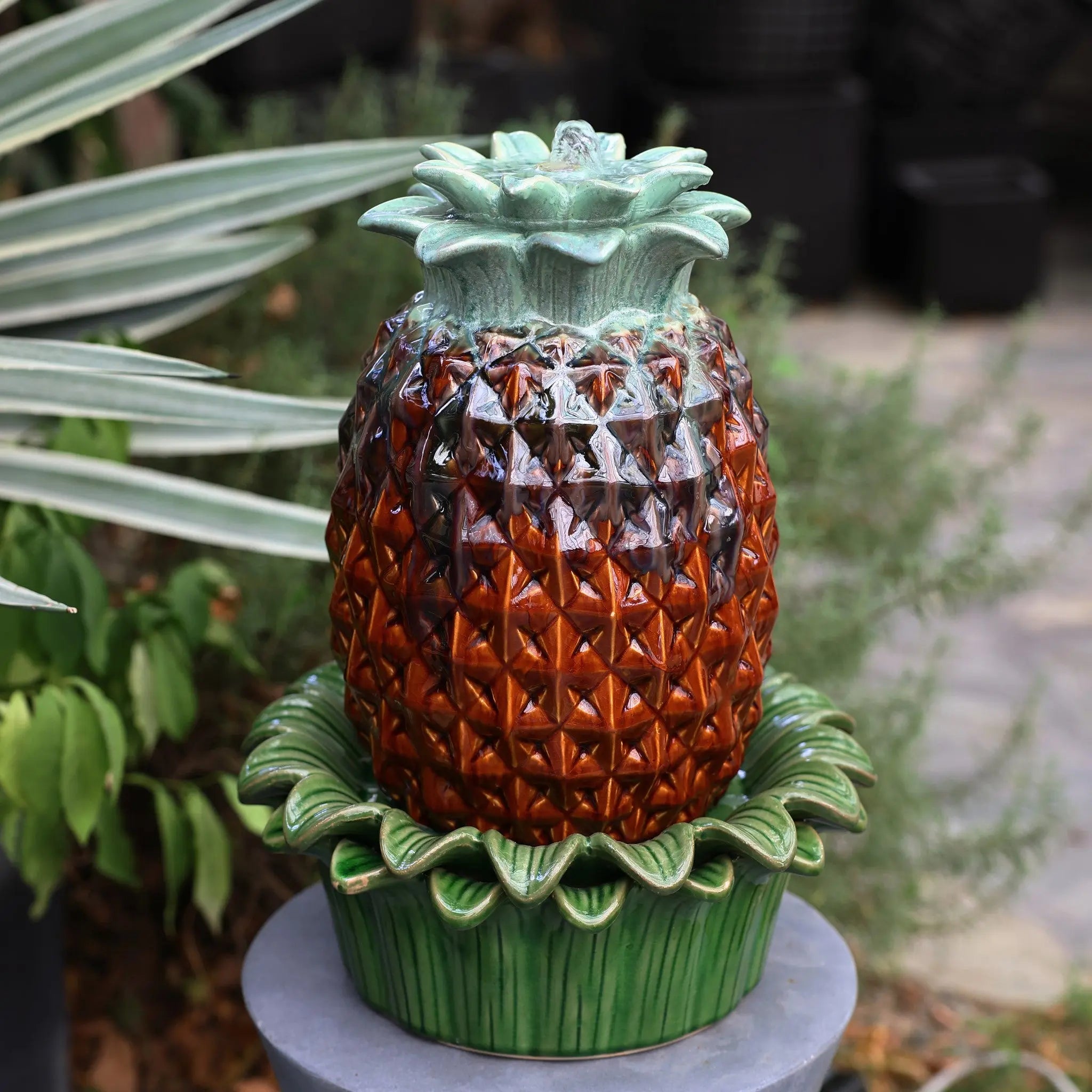 Pineapple ceramic tabletop bubbler water fountain - LuxenHome