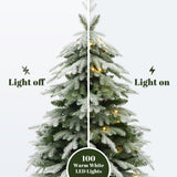 Pre-Lit Green Flocked Artificial Christmas Tree Potted,4.4Ft