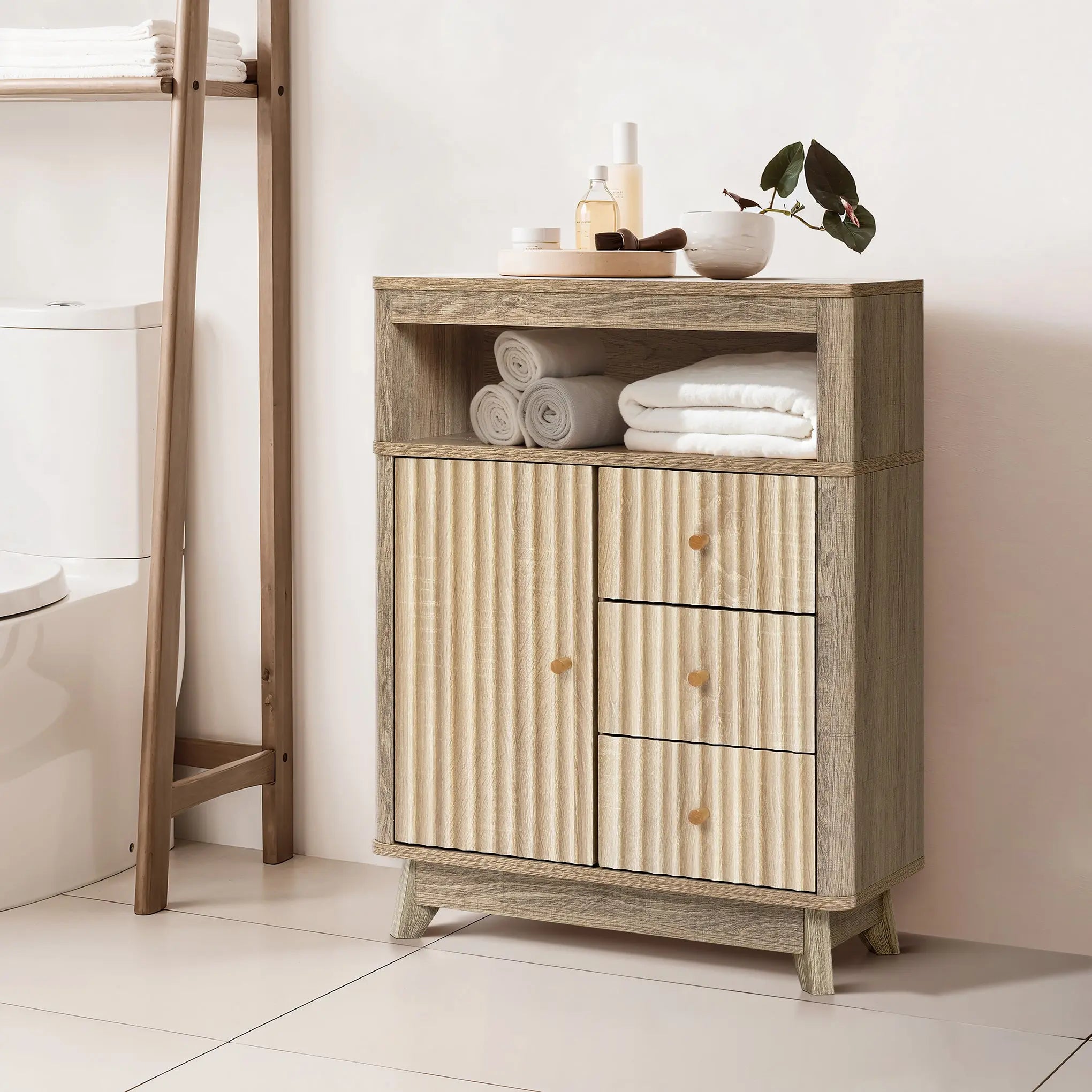 Priya natural finish wave storage cabinet - LuxenHome