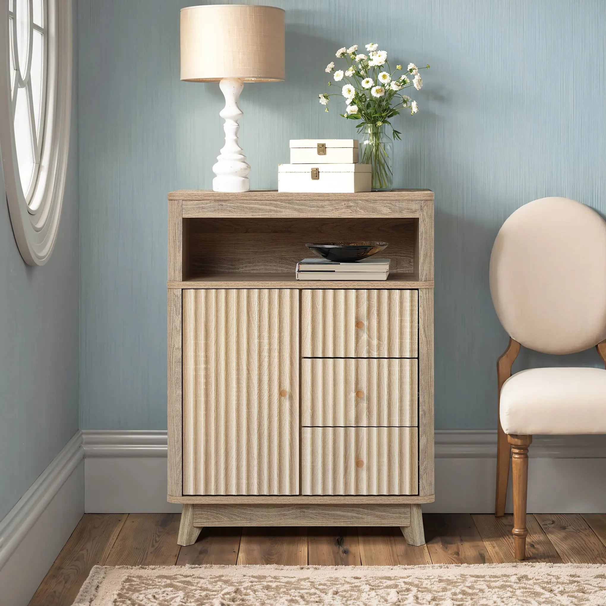Priya natural finish wave storage cabinet - LuxenHome