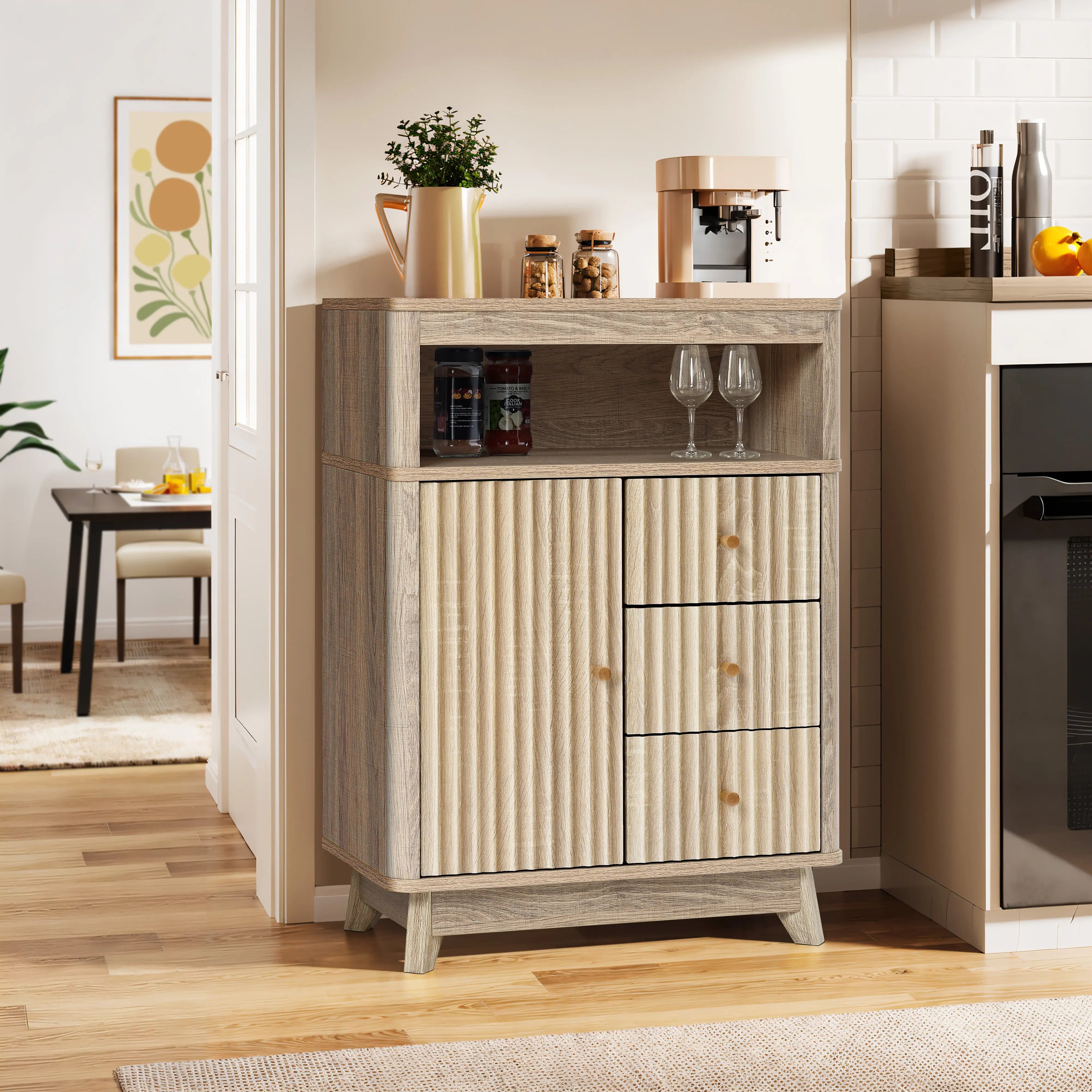 Priya natural finish wave storage cabinet - LuxenHome