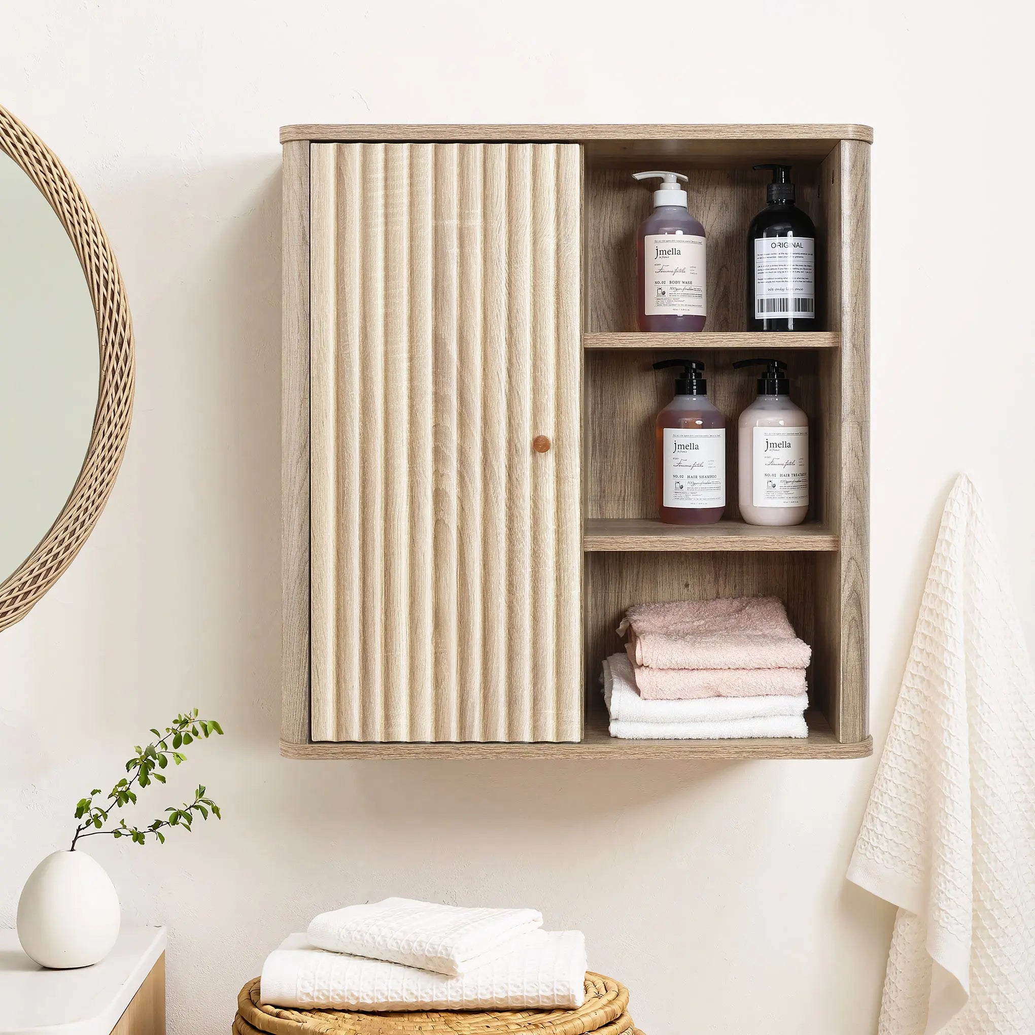 Priya natural finish wave wall cabinet - LuxenHome