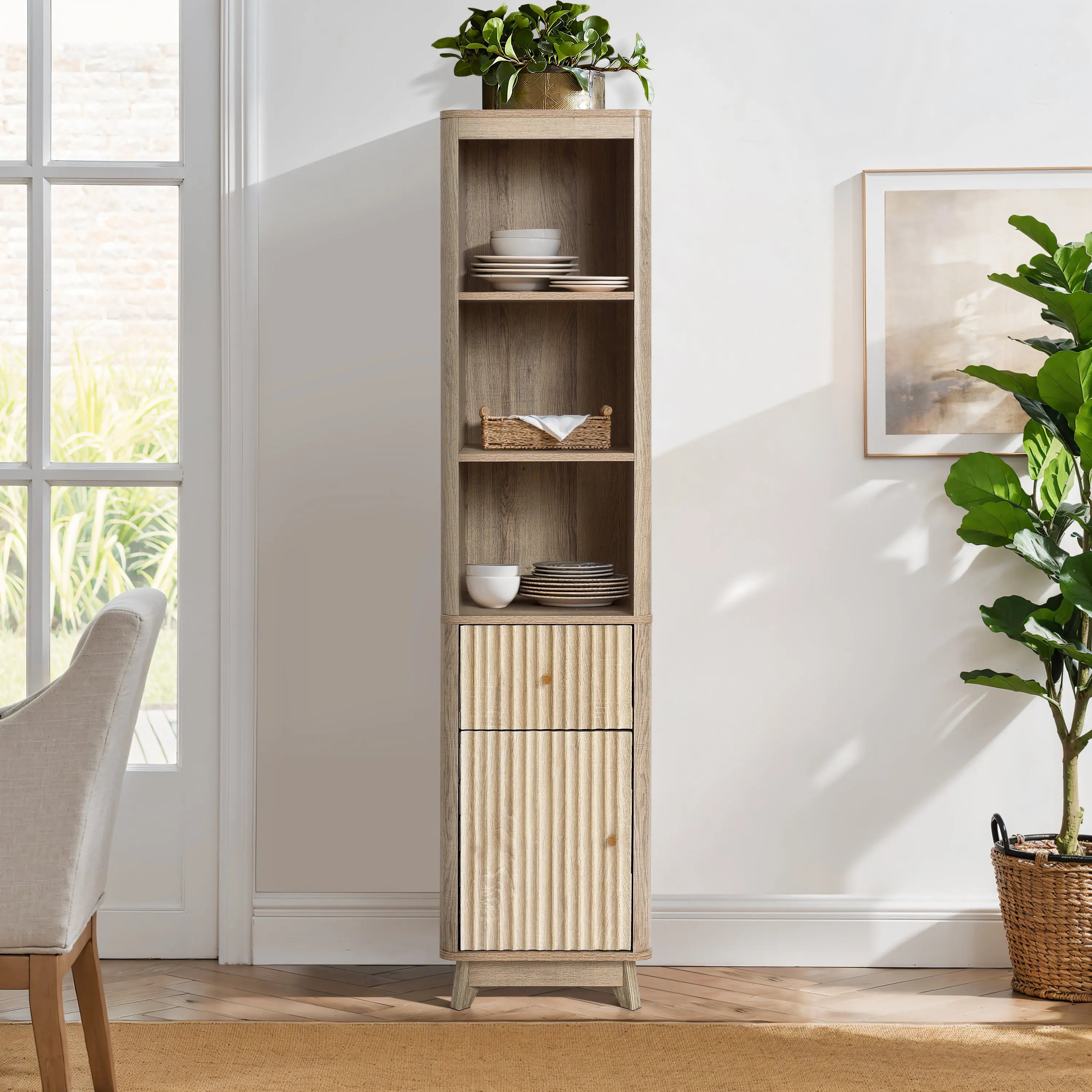 Priya natural finish wave linen cabinet - LuxenHome