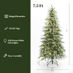 7.5Ft Pre-Lit Green Cypress Artificial Christmas Tree with Metal Stand - LuxenHome