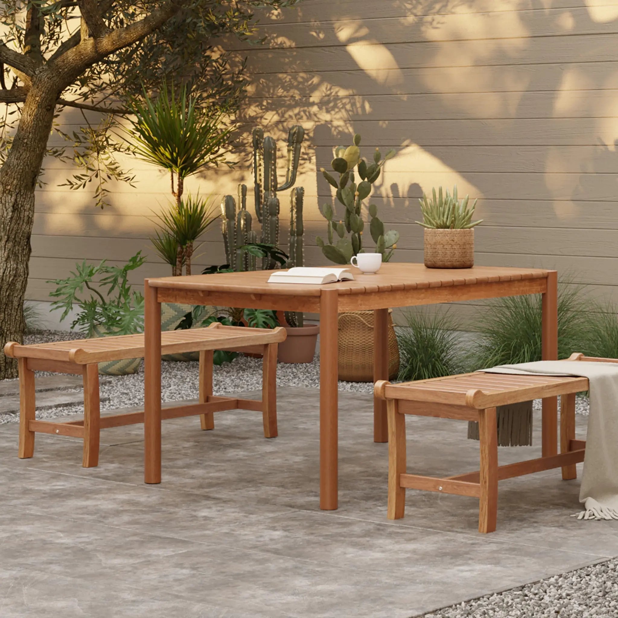 Solana solid wood rectangle outdoor dining table, 6-person - LuxenHome