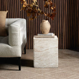Travertine-Style Square MgO Side Table - LuxenHome