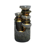 Gray 4-bowl and 5-tier polyresin outdoor water fountain with lights - LuxenHome