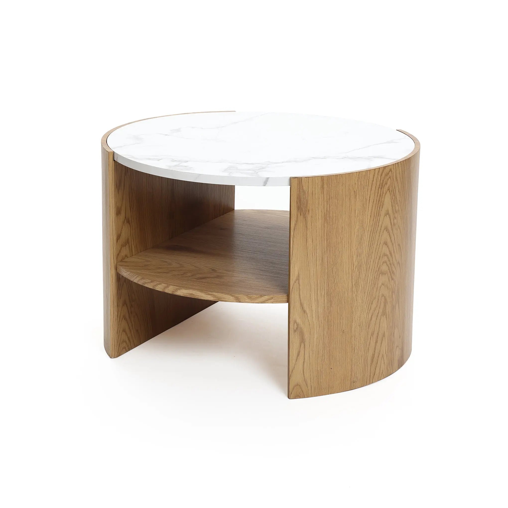 Natural wood finish coffee table with faux marble top - LuxenHome