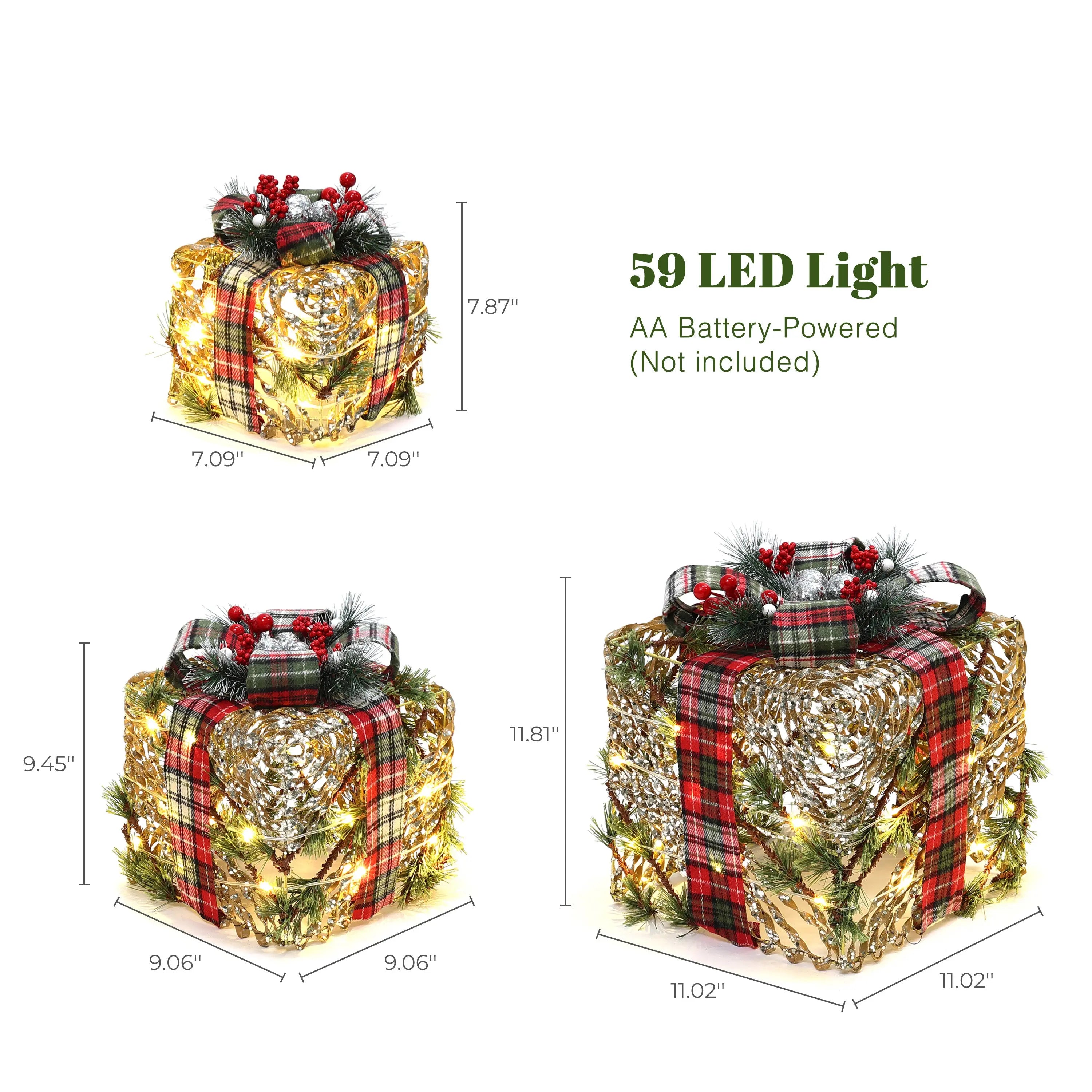 Artificial pine branches giftbox, battery-powered, set of 3 - LuxenHome