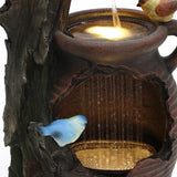 Rain barrel with tree and birds polyresin outdoor water fountains with light - LuxenHome