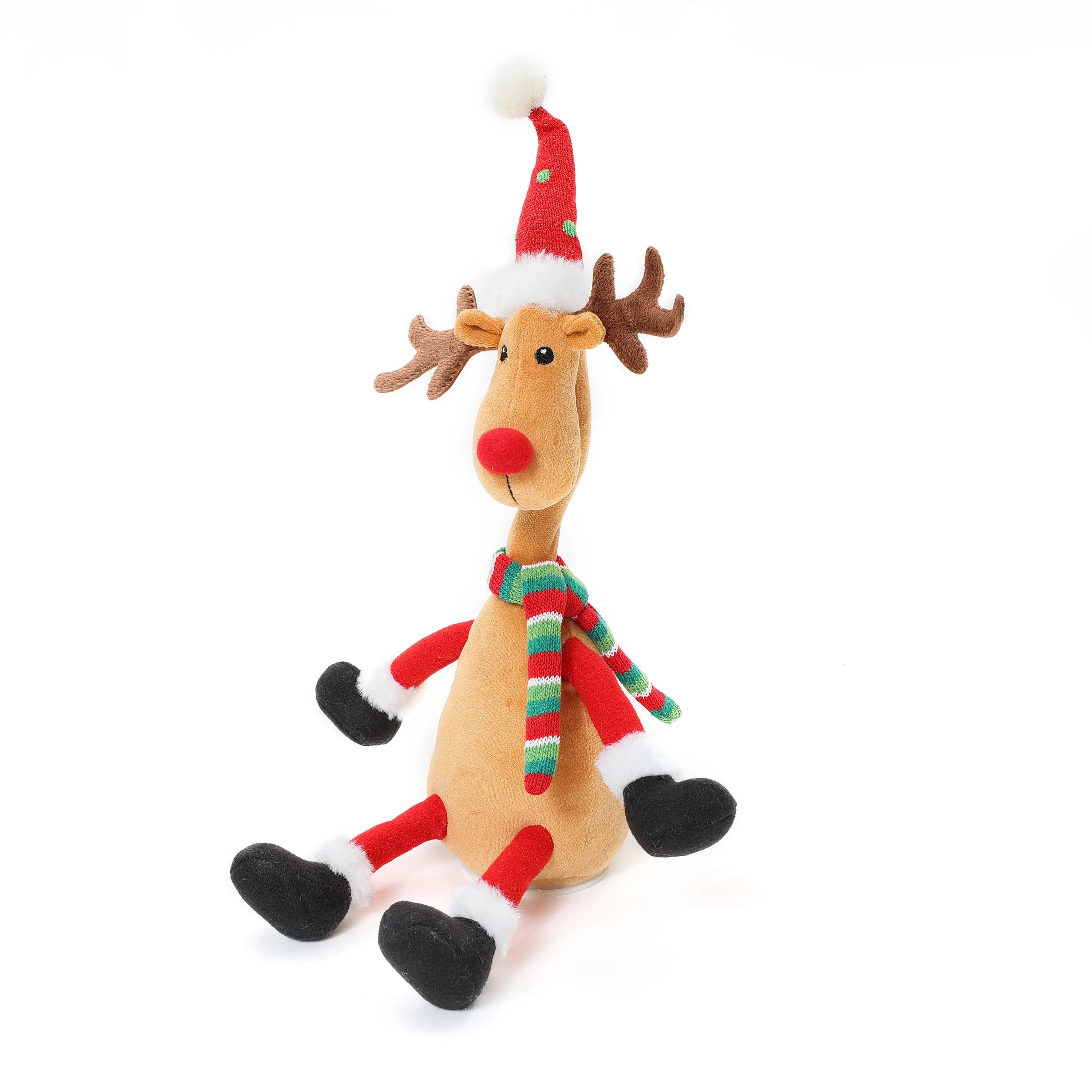 Christmas-Holiday-Singing-Reindeer-Plush-Toy-with-Red-Santa-Hat