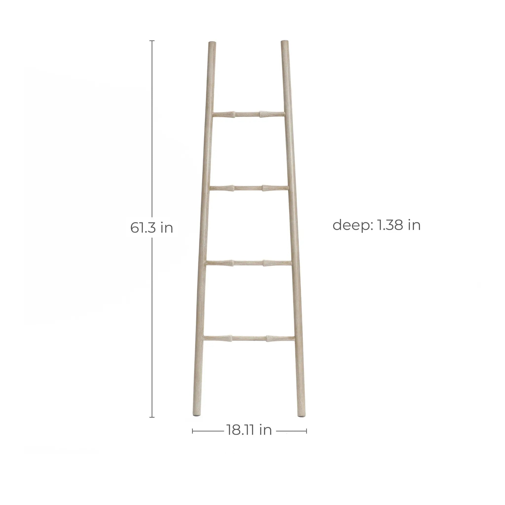Crafted from birch wood, this rustic blanket ladder features four rungs and is perfect as a home decor accessory. Measuring 61.3 inches high, 18.11 inches wide, and 1.38 inches deep, its an elegant addition to any room.
