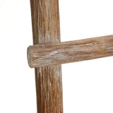 Close-up of a rustic charm wooden ladders side rail and rung, showing textured, weathered wood that exudes modern functionality.