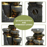 Gray 4-bowl and 5-tier polyresin outdoor water fountain with lights - LuxenHome