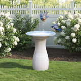 White ribbed ceramic bird bath - LuxenHome