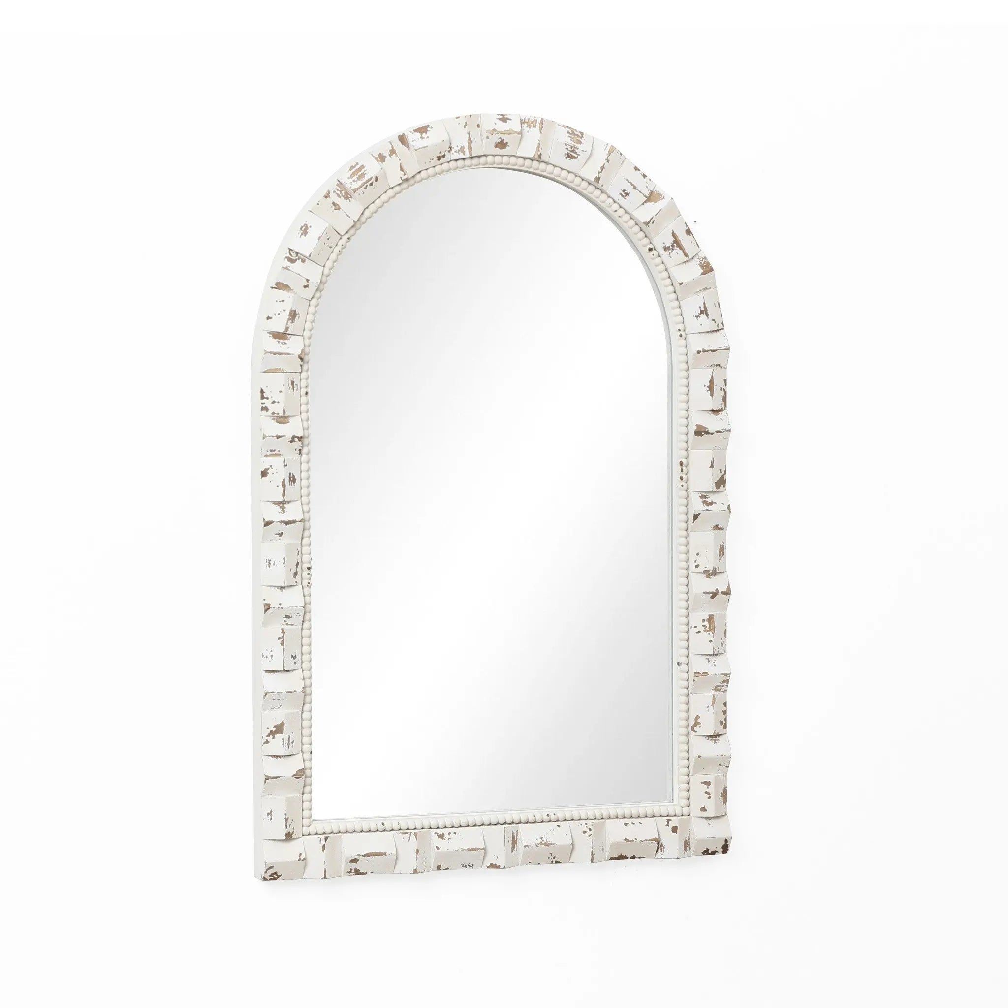 Distressed White Arch Rectangle 36-Inch Tall Wall Mirror, Accent and Vanity - LuxenHome