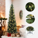 Pre-Lit Green Slim Christmas Tree with Metal Stand,7Ft