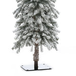 Artificial Christmas tree with lifelike PVC branches, snow-frosted for a winter wonderland feel, standing on a flat, square black base against a white background.