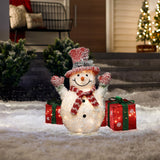 White Tinsel Frosted Snowman Holiday Snowman Decor, 2ft