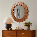 Pine wood frame round wall mirror - LuxenHome