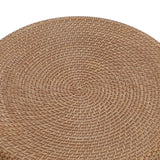 Black with Natural Rattan Finish Cement U-Shaped Base Outdoor Patio Side Table - LuxenHome