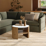 Natural wood finish coffee table with faux marble top - LuxenHome