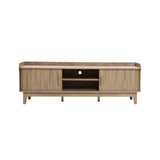 Mid-Century Modern Tambour-Style 2-Door 63-Inch Wide TV Stand with Tray Top, Oak - LuxenHome