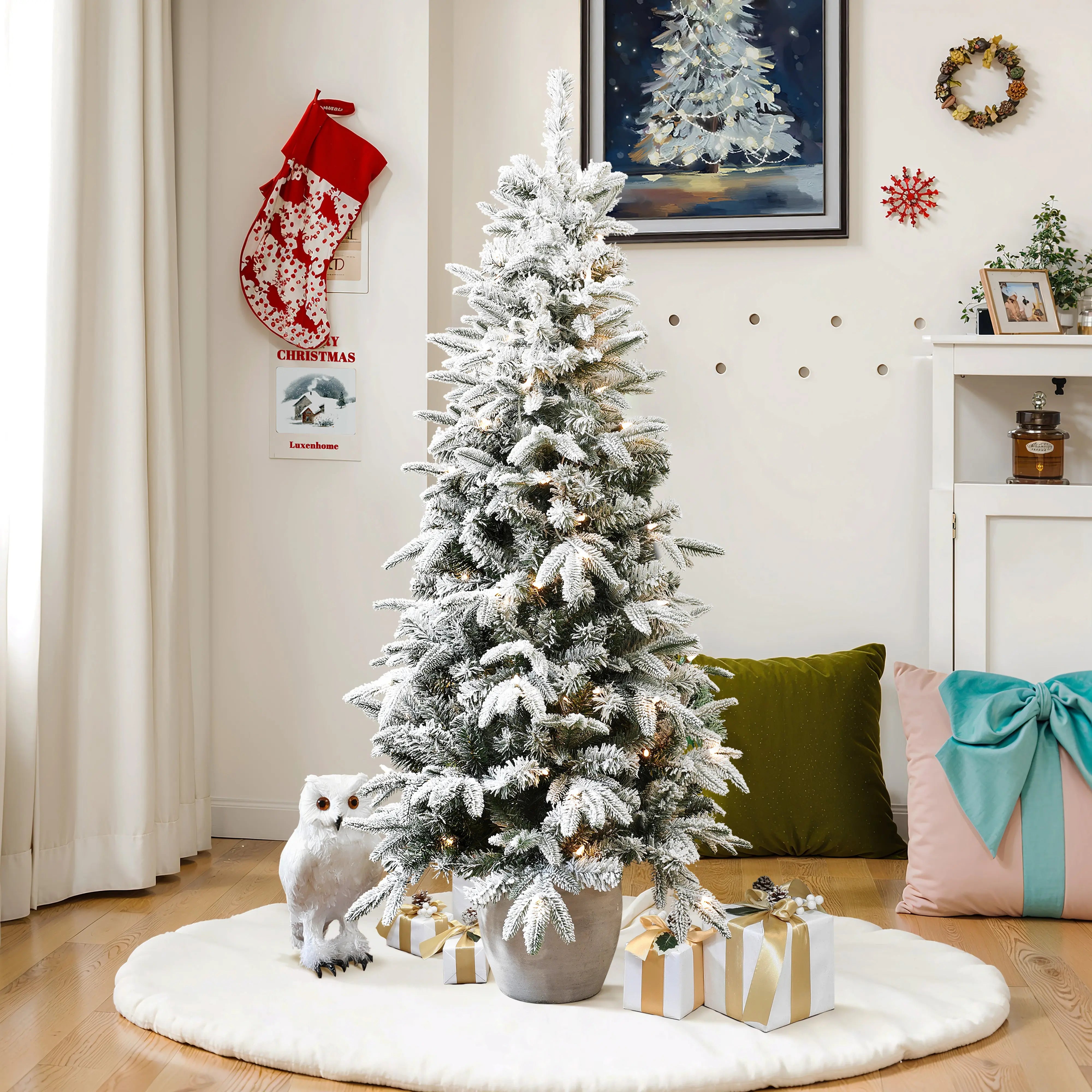 pre lit dressed christmas tree Best Choice Products 6ft Pre-Lit Pre-Decorated Holiday Christmas Tree w/ 818 Flocked Tips, 250 Lights, Base