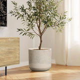 Blended tan with wood pattern round planter, 13.8" h - LuxenHome