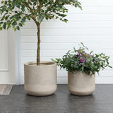 Blended tan with wood pattern round planter, 11.4" h - LuxenHome