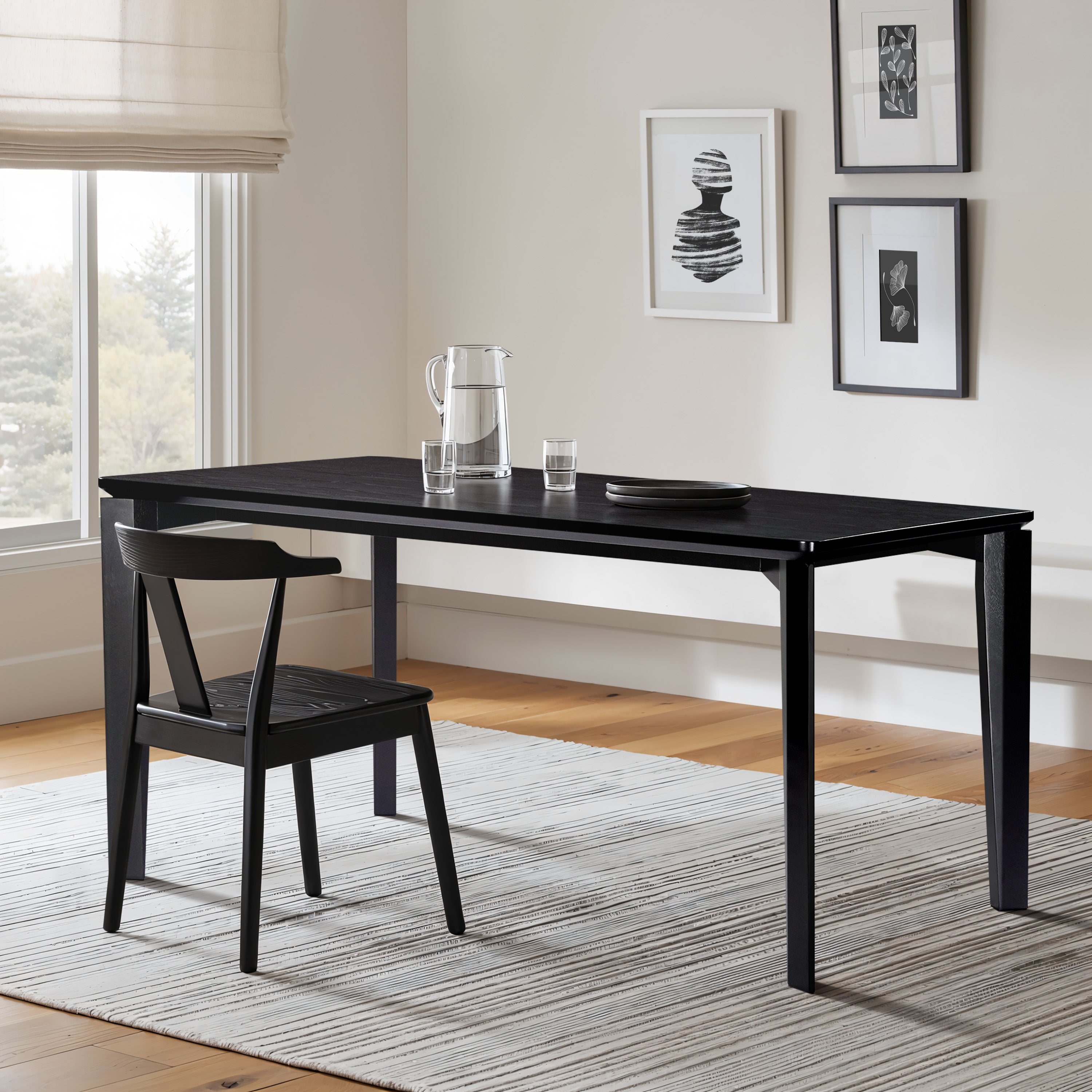 Wenge in ash veneer wood rectangle dining table with rubberwood legs - LuxenHome