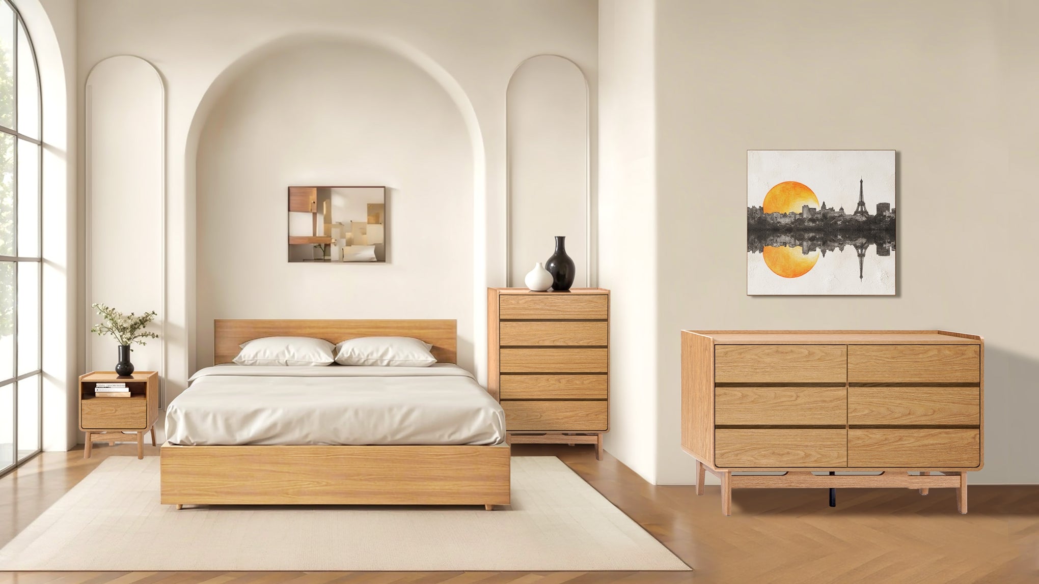 Eric oak finish nightstand with drawer, 22.64"h - LuxenHome