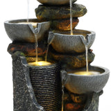 Gray 4-bowl and 5-tier polyresin outdoor water fountain with lights - LuxenHome