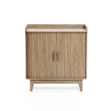 Fluted tambour door oak finish storage cabinet with tray top - LuxenHome