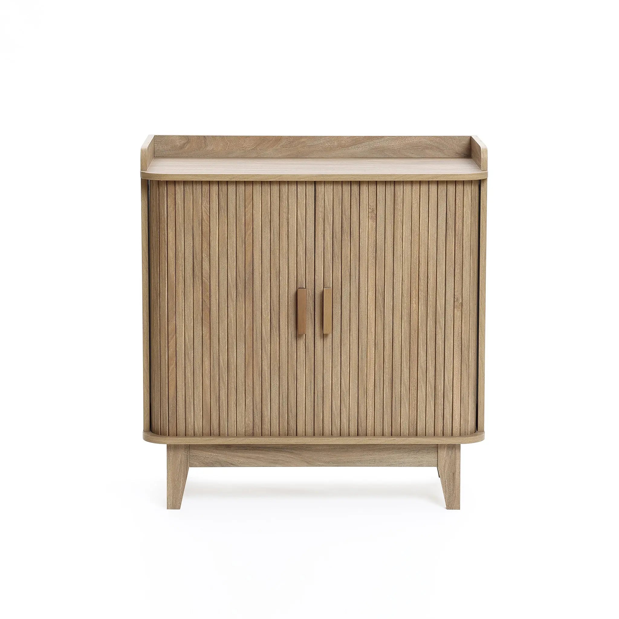 Fluted tambour door oak finish storage cabinet with tray top - LuxenHome